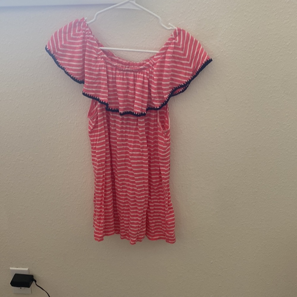 Crown & Ivy Pink and White Striped Top with Black Embroidery Stich Size Medium M